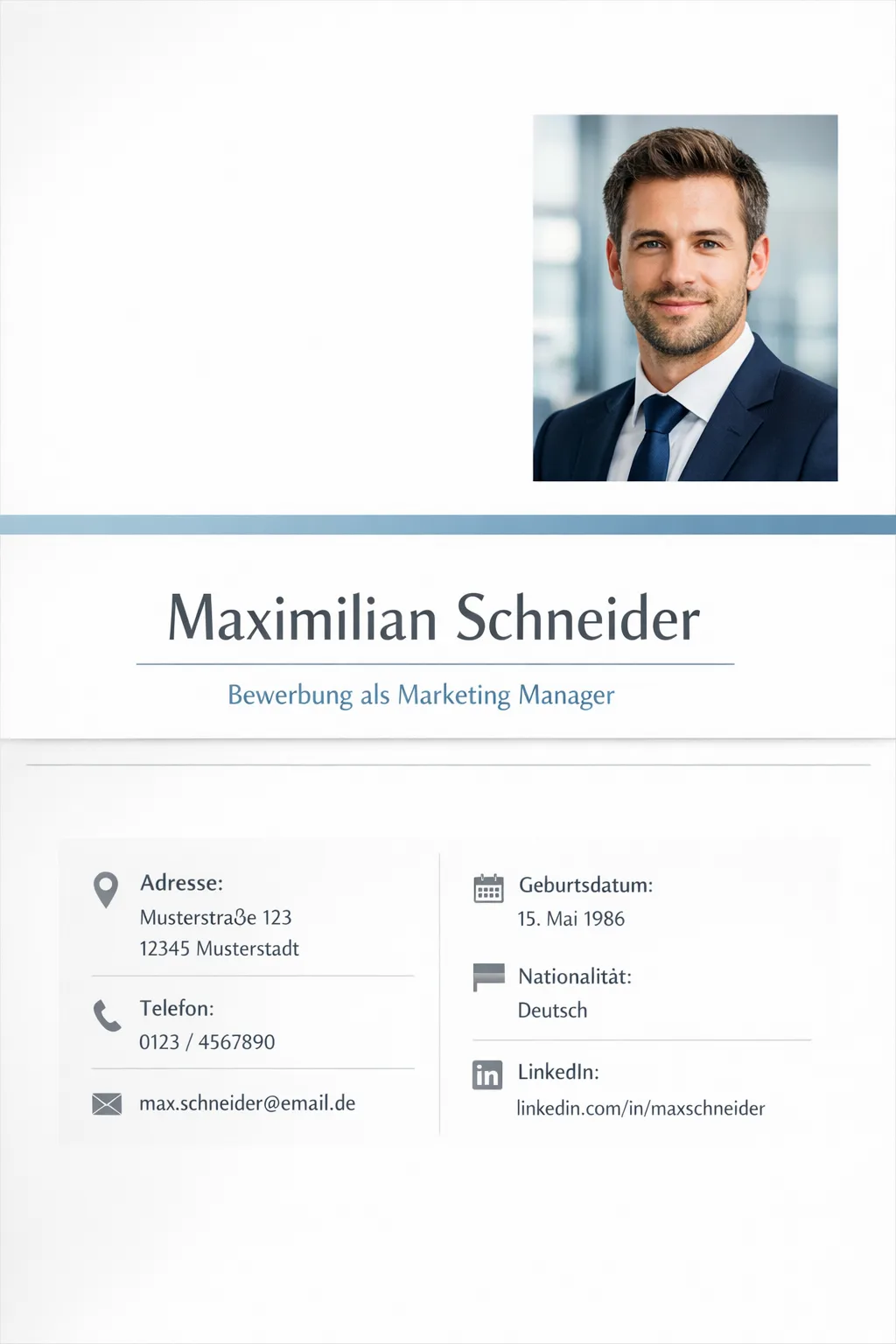 Beispiel für ein modernes Bewerbungsdeckblatt