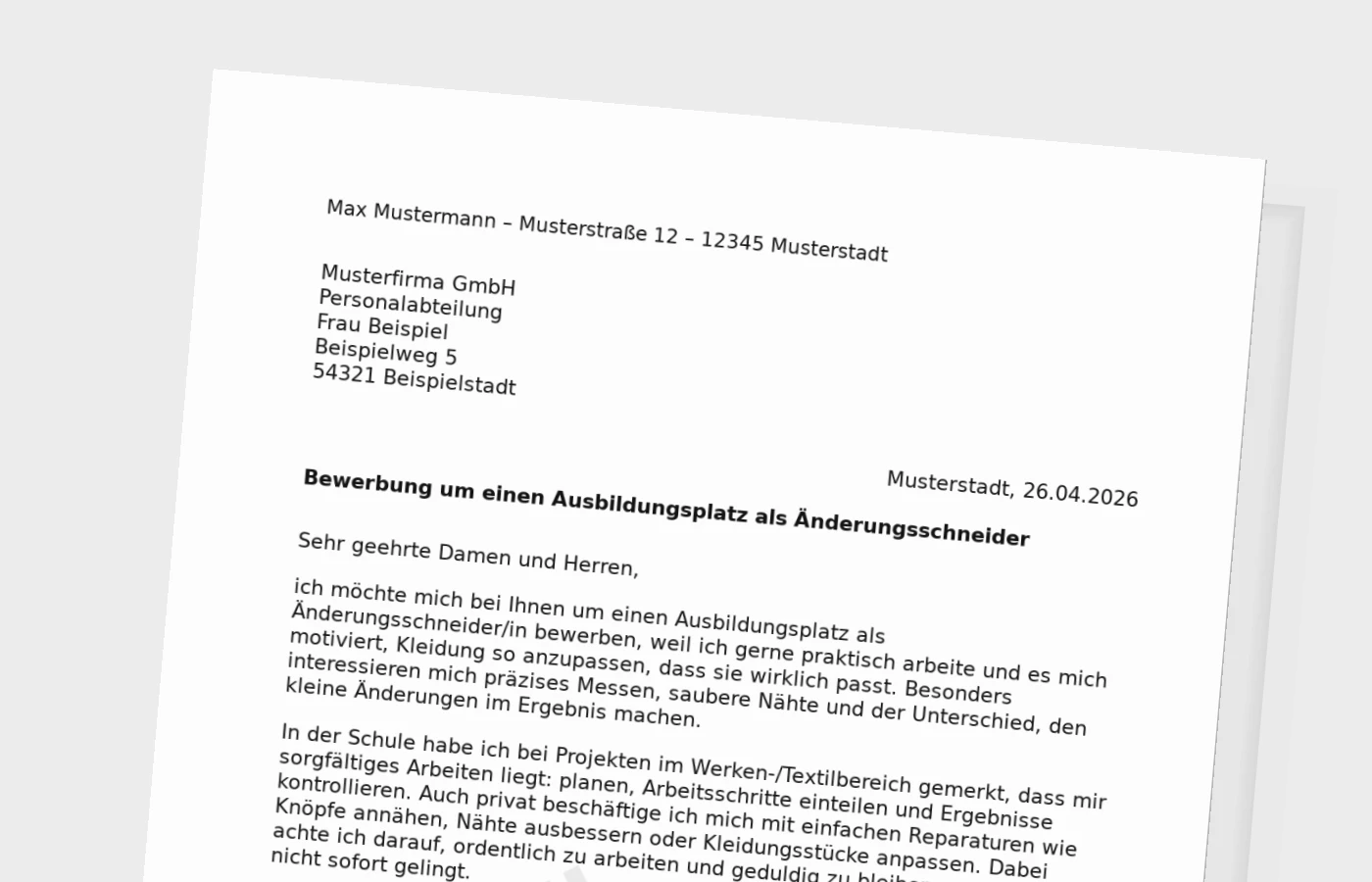 Bewerbung für die Ausbildung als Änderungsschneider/in