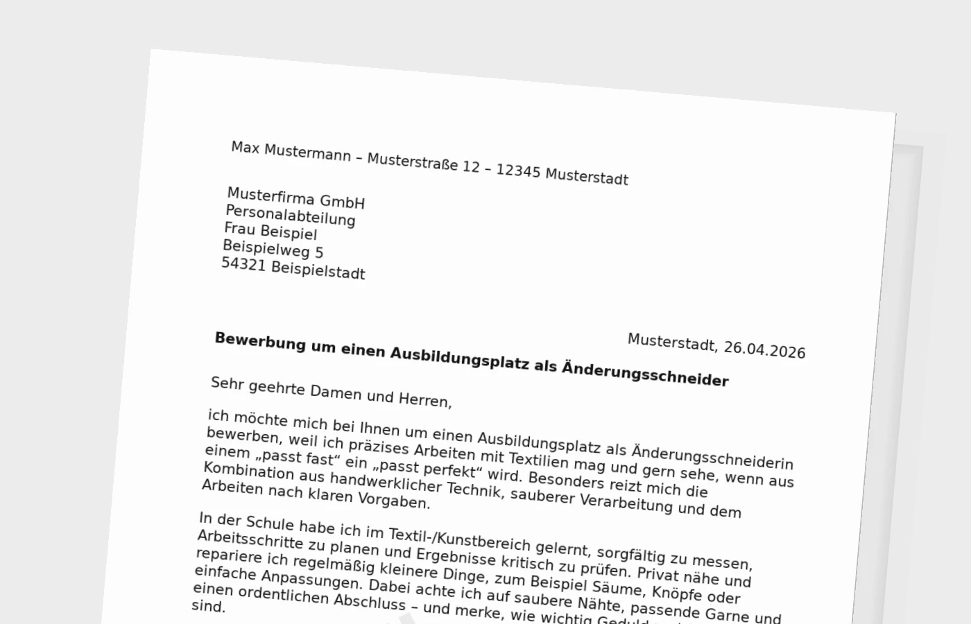 Bewerbung für die Ausbildung als Änderungsschneider/in