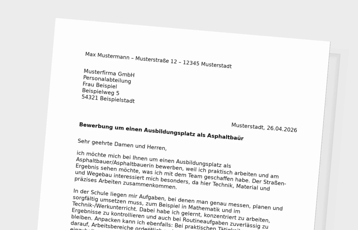 Bewerbung für die Ausbildung als Asphaltbauer/Asphaltbauerin