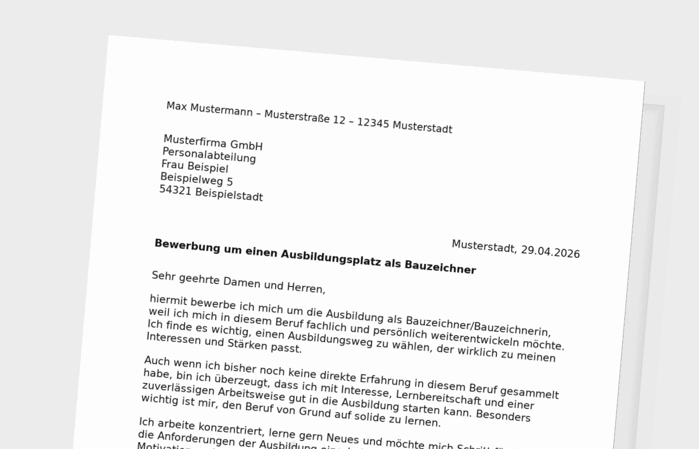 Bewerbung für die Ausbildung als Bauzeichner/in (dual)