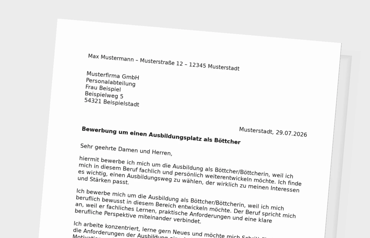 Bewerbung Ausbildung Böttcher/Böttcherin – Muster