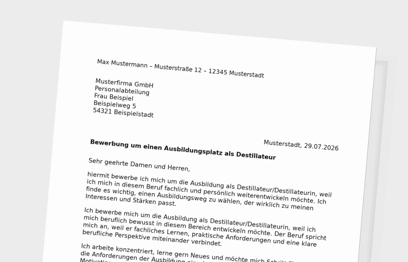 Bewerbung Ausbildung Destillateur/Destillateurin – Muster