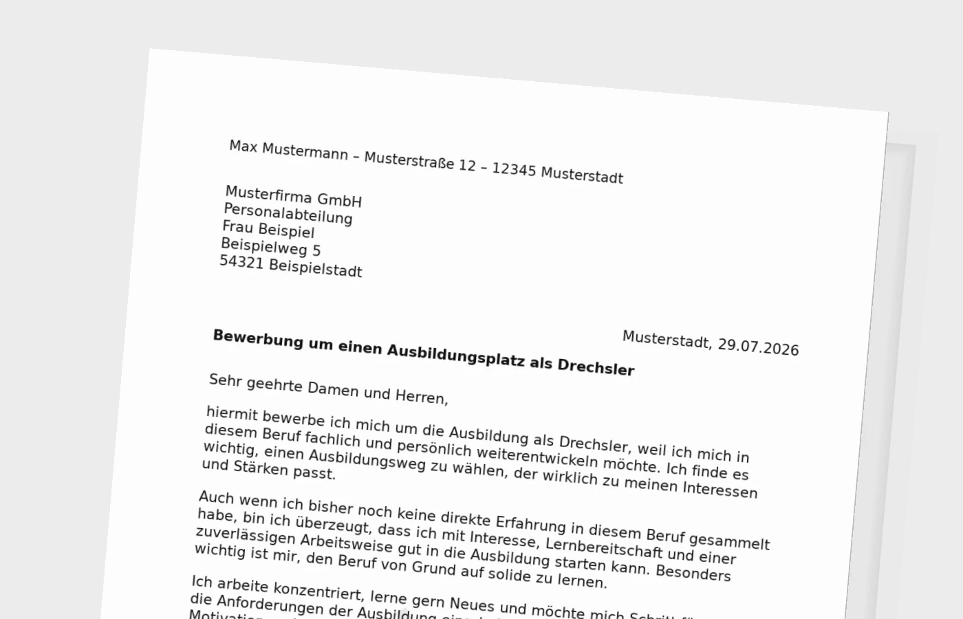 Bewerbung Ausbildung Drechsler ohne Erfahrung – Muster