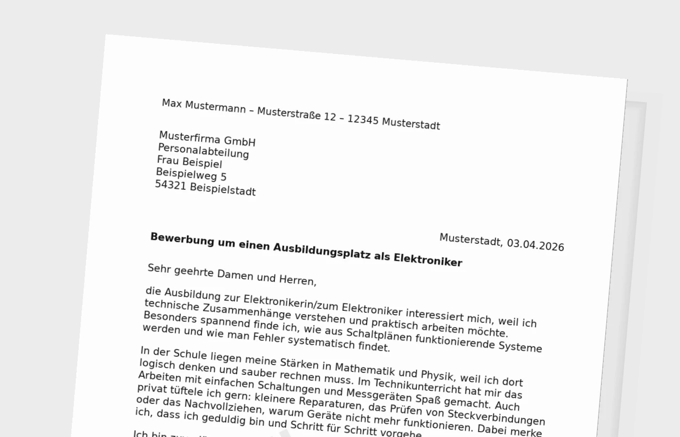 Vorschaubild zu Bewerbung für die Ausbildung als Elektroniker/in ohne Erfahrung