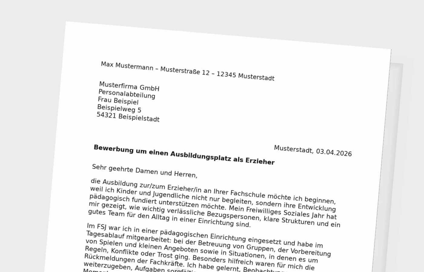 Vorschaubild zu Bewerbung für die Ausbildung als Erzieher/in mit FSJ