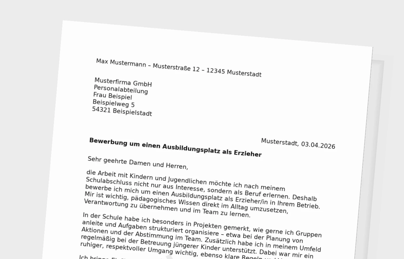 Vorschaubild zu Bewerbung für die Ausbildung als Erzieher/in nach dem Schulabschluss