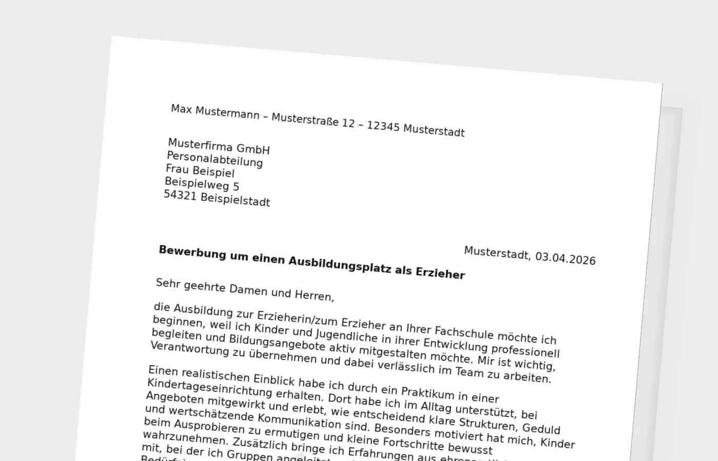Vorschaubild zu Bewerbung für die Ausbildung als Erzieher/in