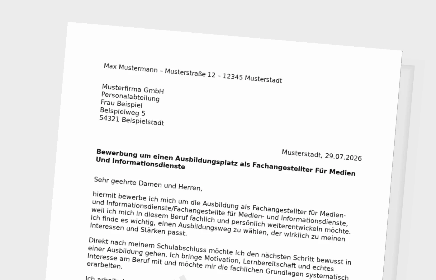Bewerbung Ausbildung Fachangestellter für Medien- und Informationsdienste/Fachangestellte für Medien- und Informationsdienste nach Schulabschluss – Muster