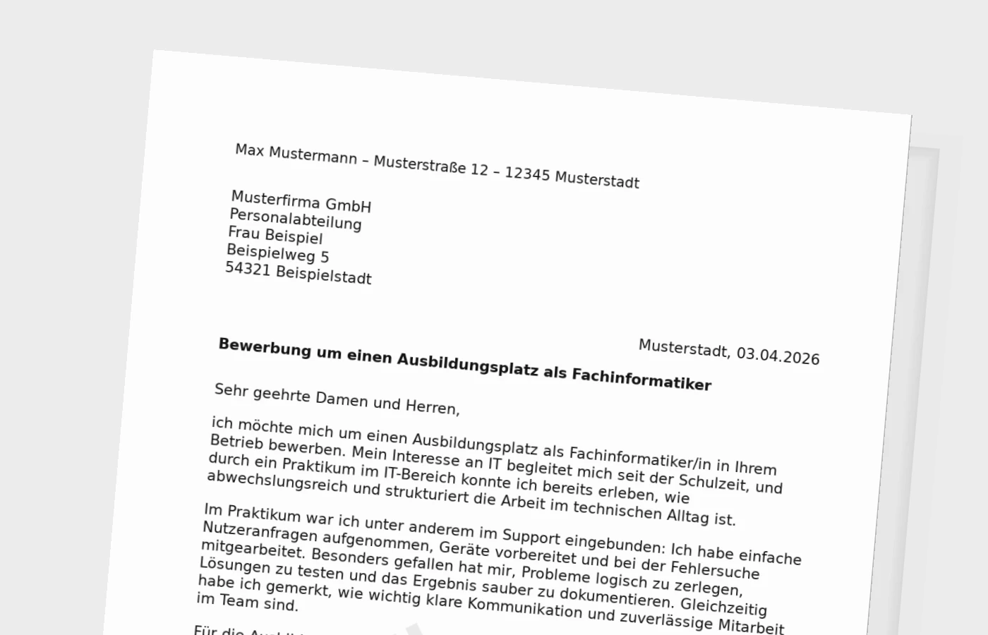 Vorschaubild zu Bewerbung um eine Ausbildung als Fachinformatiker/in – mit Praktikum
