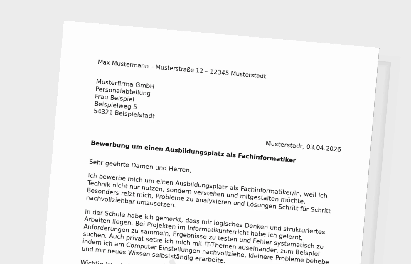Bewerbung um eine Ausbildung als Fachinformatiker/in