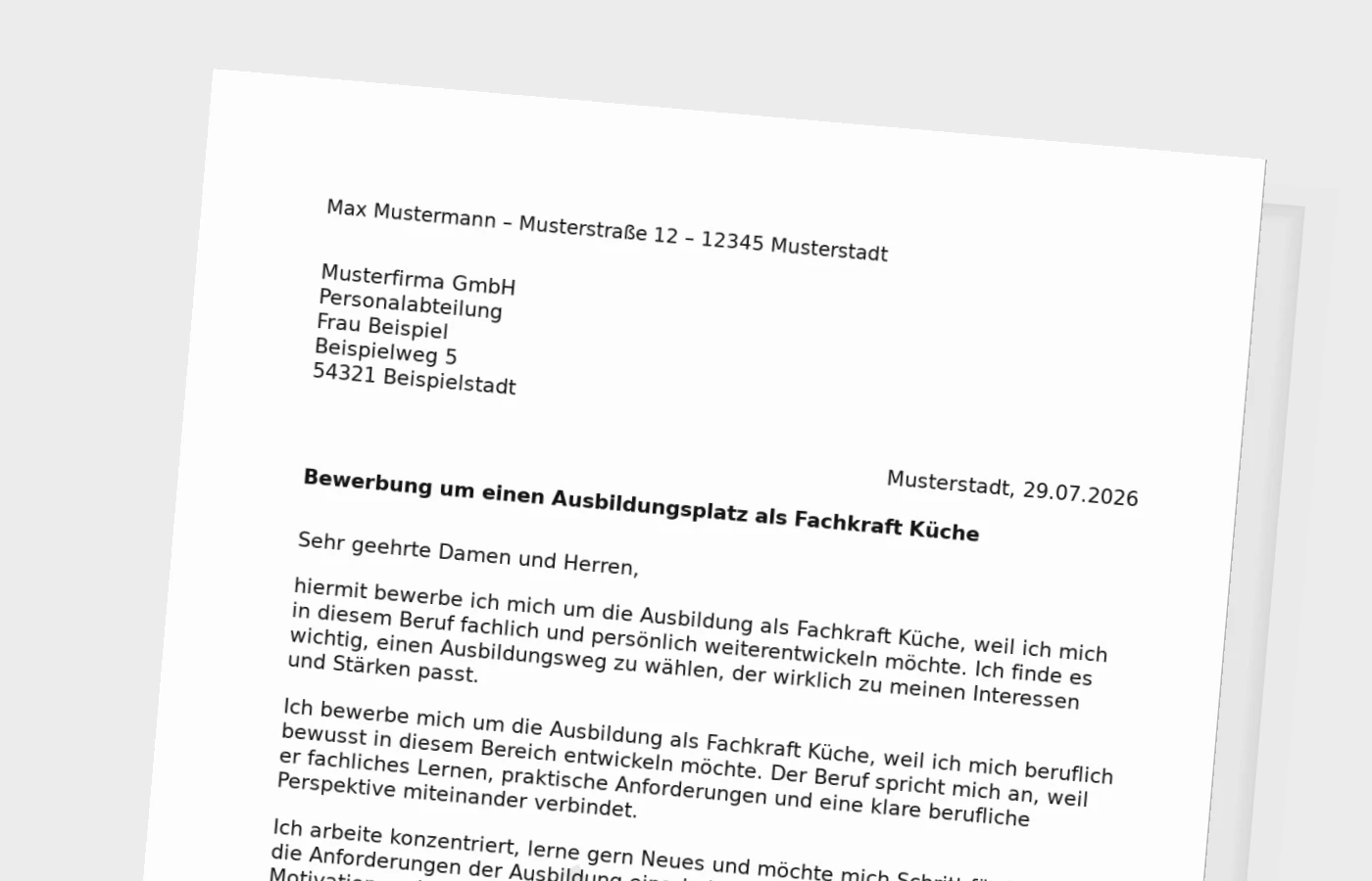 Bewerbung Ausbildung Fachkraft Küche – Muster