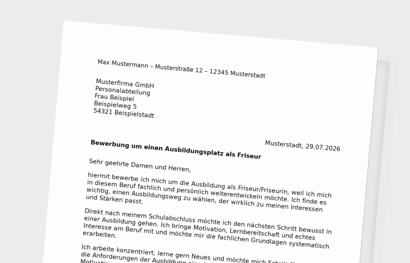 Bewerbung Ausbildung Friseur/Friseurin nach Schulabschluss – Muster