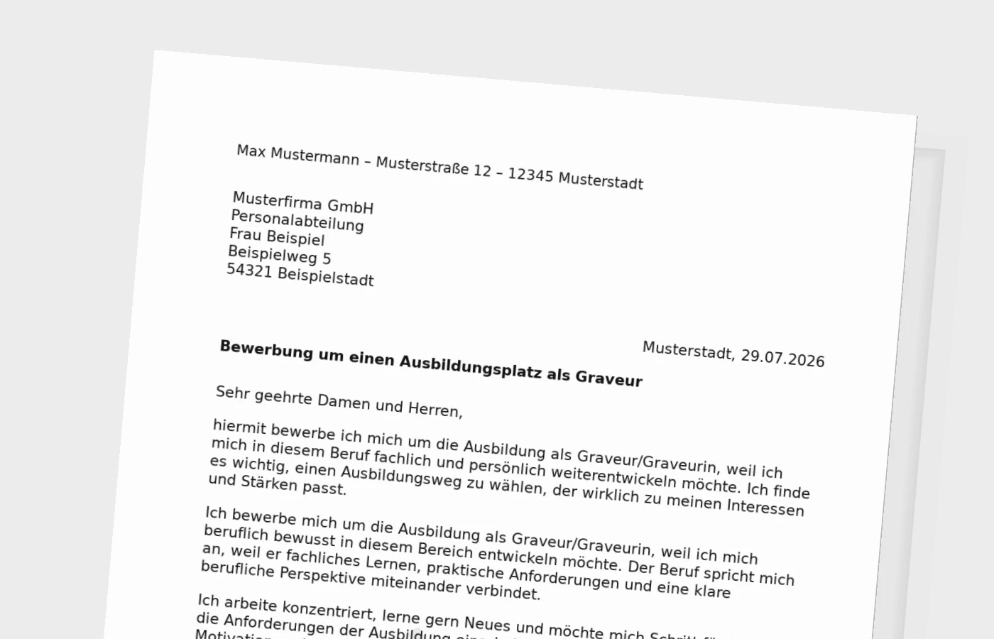 Bewerbung Ausbildung Graveur/Graveurin – Muster