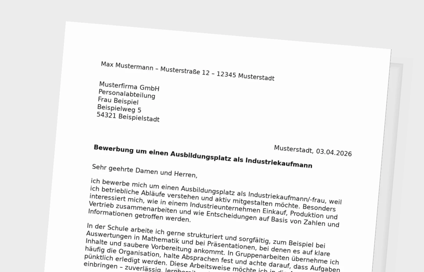 Vorschaubild zu Bewerbung für die Ausbildung als Industriekaufmann/-frau
