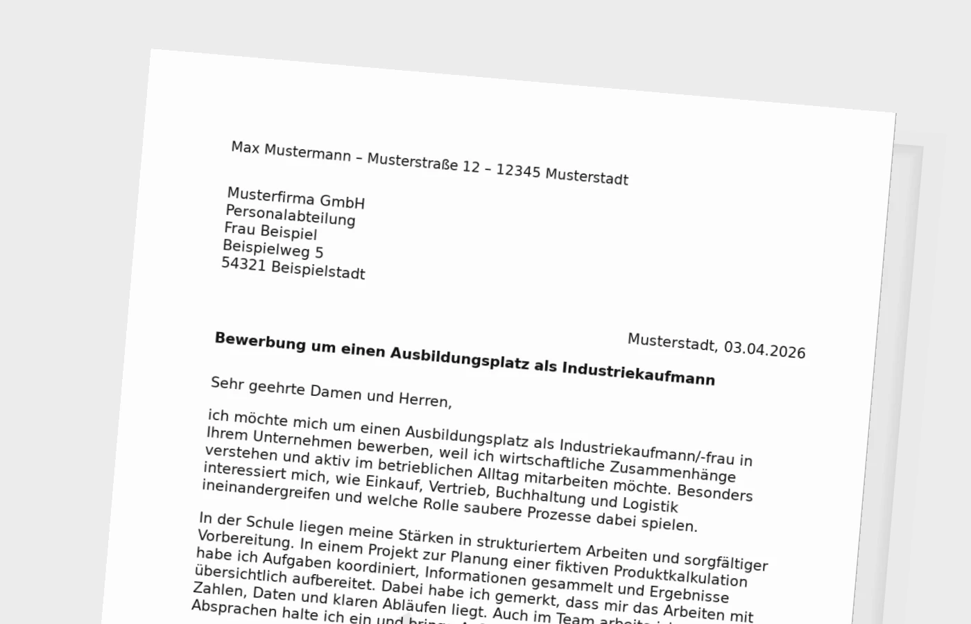 Vorschaubild zu Bewerbung für die Ausbildung als Industriekaufmann/-frau