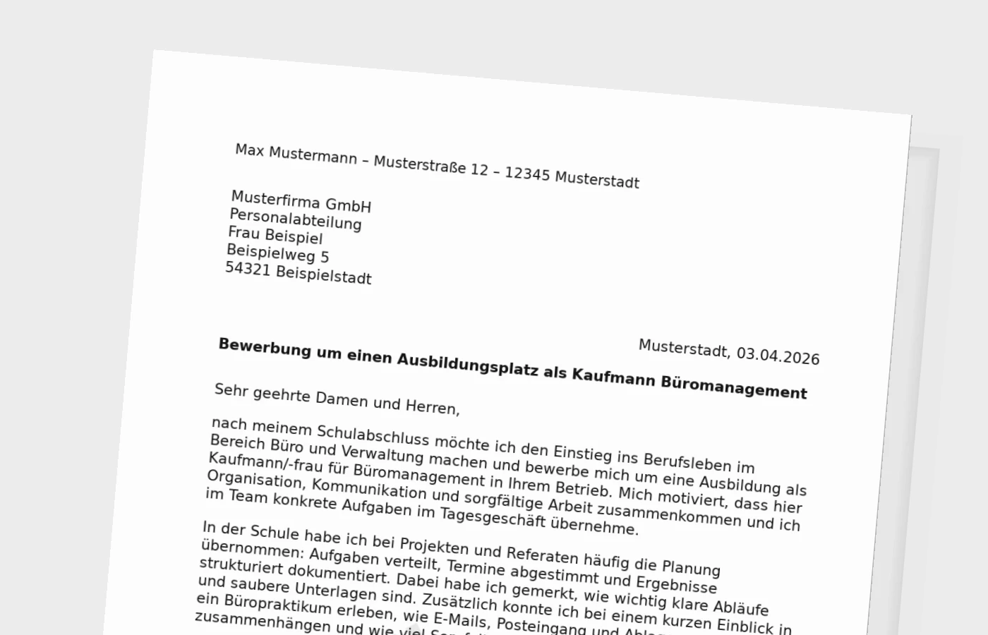 Vorschaubild zu Bewerbung für die Ausbildung als Kaufmann/-frau für Büromanagement