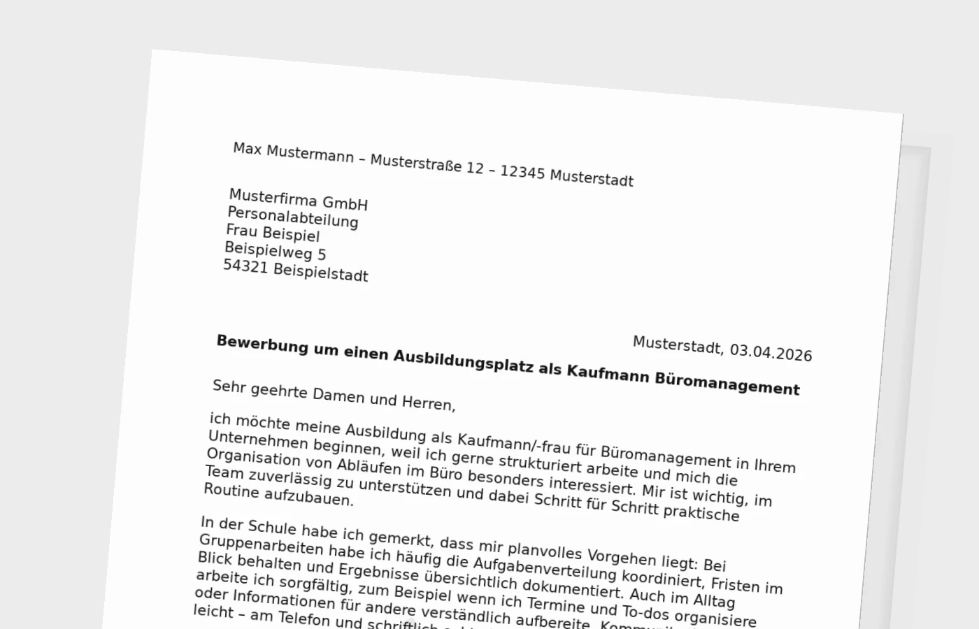 Vorschaubild zu Bewerbung für die Ausbildung als Kaufmann/-frau für Büromanagement