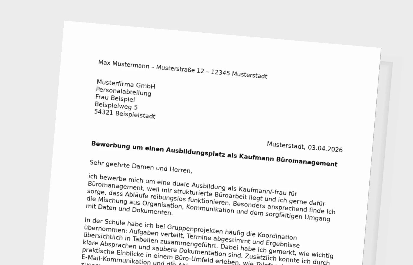 Vorschaubild zu Bewerbung für die Ausbildung als Kaufmann/-frau für Büromanagement