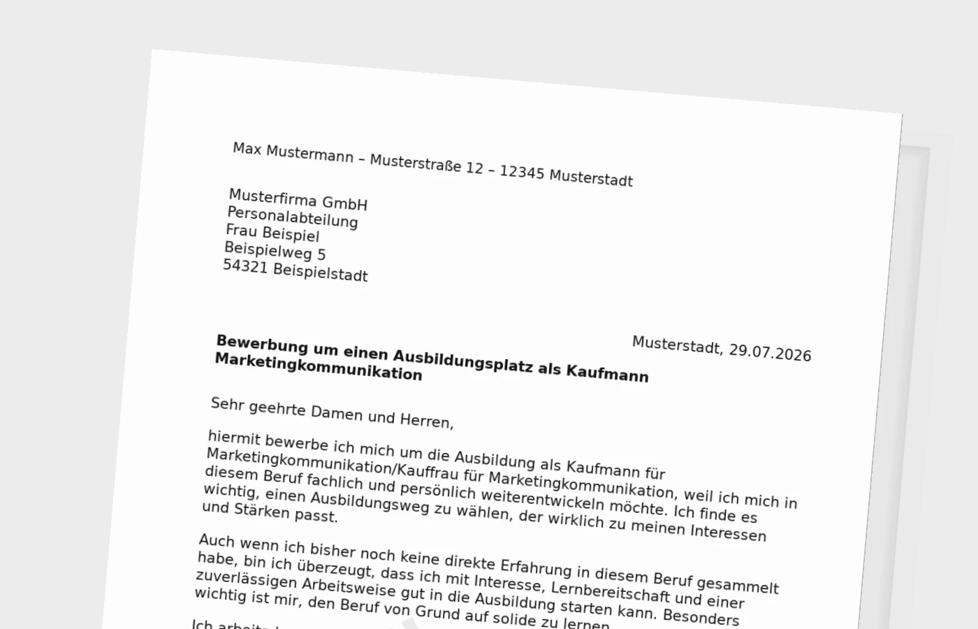 Bewerbung Ausbildung Kaufmann für Marketingkommunikation/Kauffrau für Marketingkommunikation ohne Erfahrung – Muster