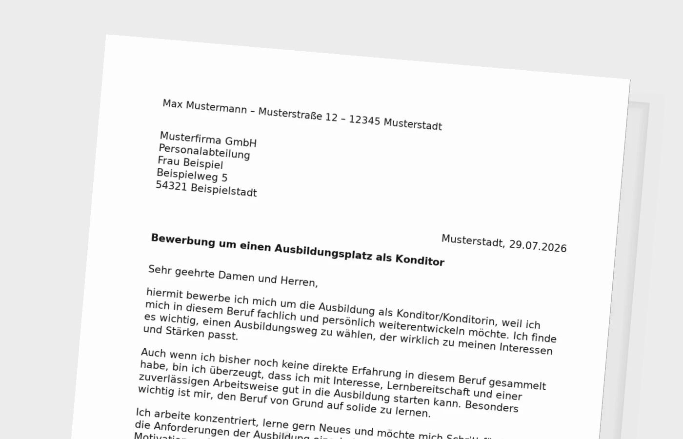 Bewerbung Ausbildung Konditor/Konditorin ohne Erfahrung – Muster