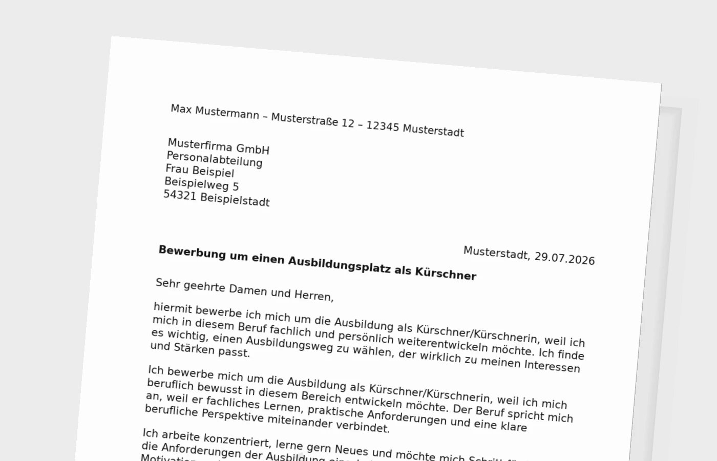 Bewerbung Ausbildung Kürschner/Kürschnerin – Muster