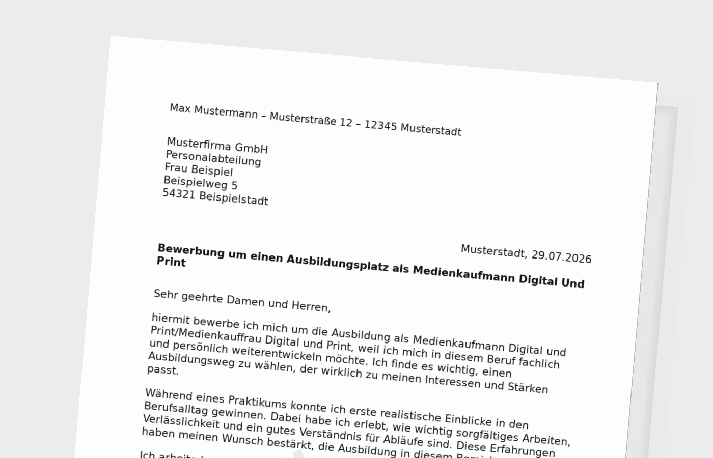 Bewerbung Ausbildung Medienkaufmann Digital und Print/Medienkauffrau Digital und Print (mit Praktikum) – Muster