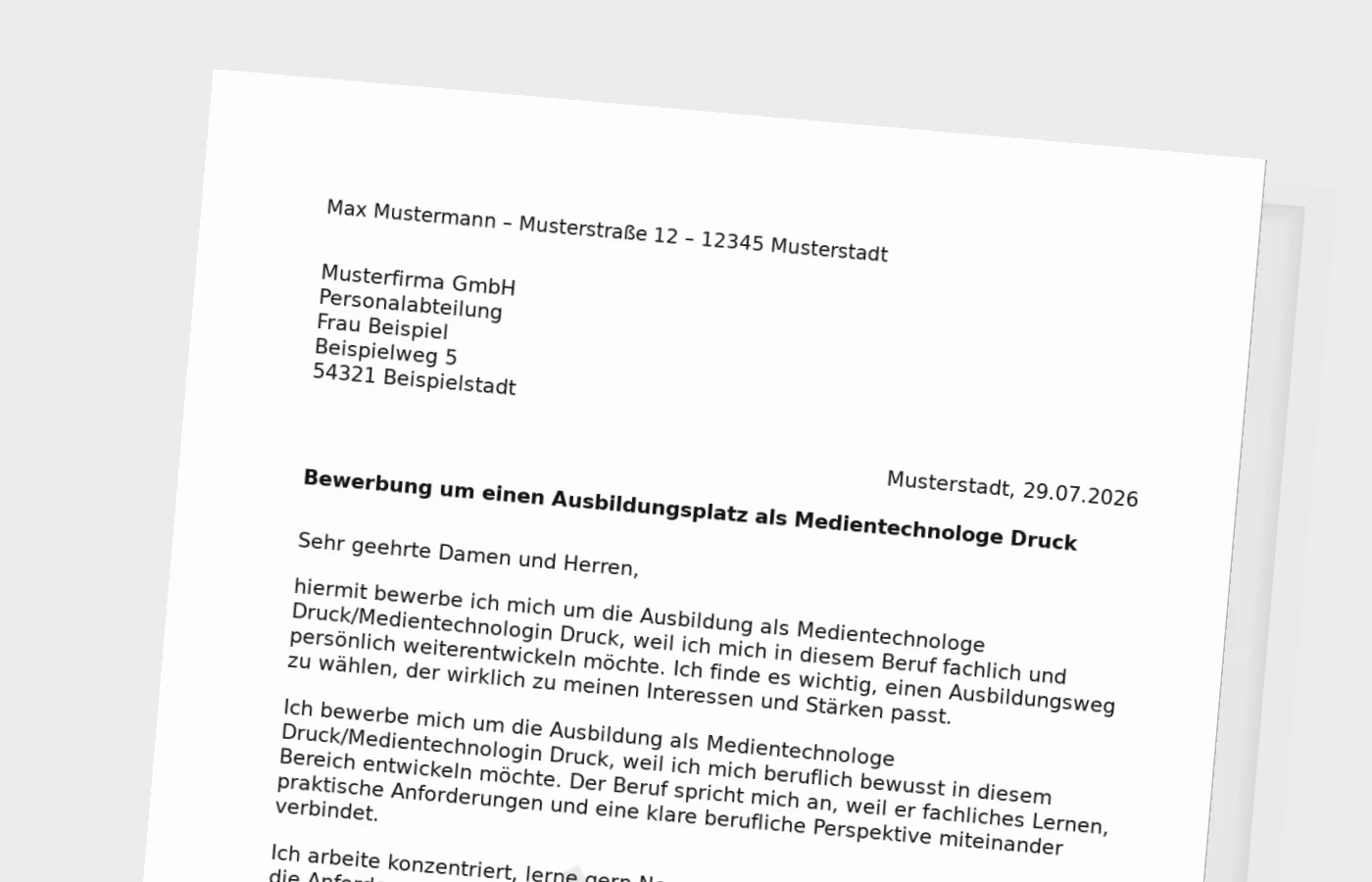 Bewerbung Ausbildung Medientechnologe Druck/Medientechnologin Druck – Muster