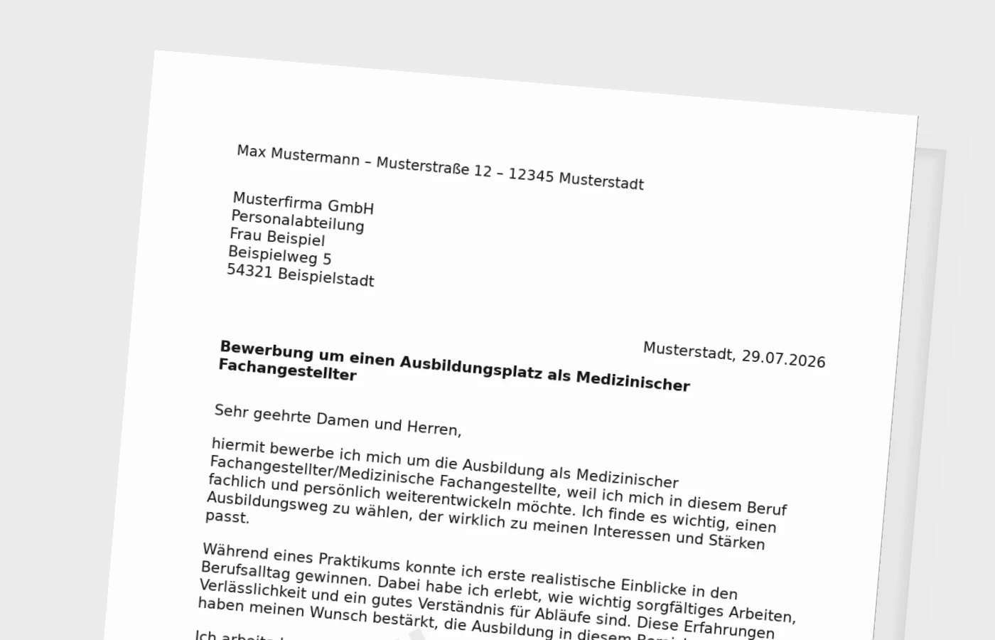 Bewerbung Ausbildung Medizinischer Fachangestellter/Medizinische Fachangestellte (mit Praktikum) – Muster