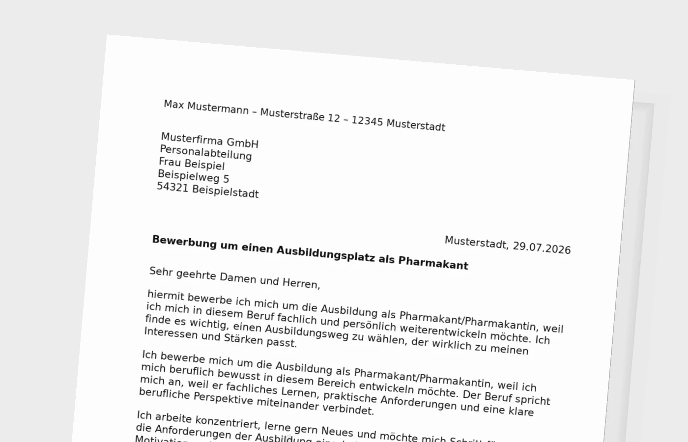 Bewerbung Ausbildung Pharmakant/Pharmakantin – Muster
