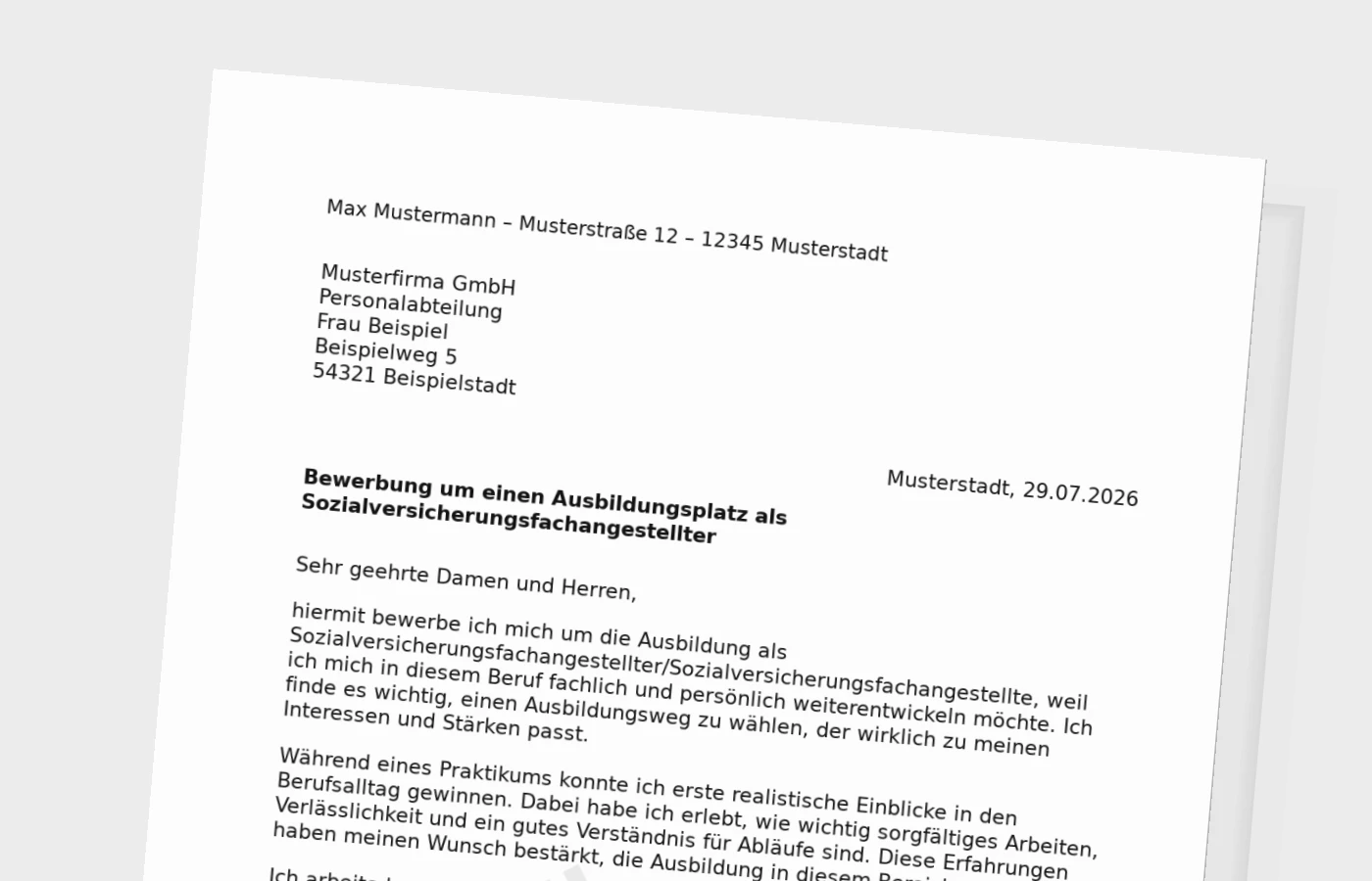 Bewerbung Ausbildung Sozialversicherungsfachangestellter/Sozialversicherungsfachangestellte (mit Praktikum) – Muster