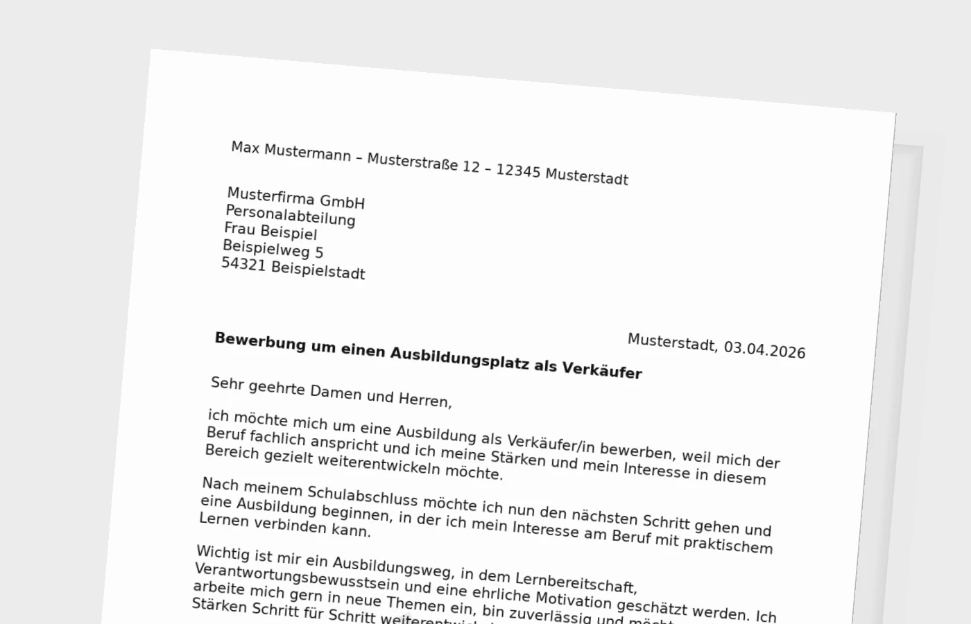 Vorschaubild zu Bewerbung Ausbildung Verkäufer/in nach Schulabschluss – Muster und Tipps