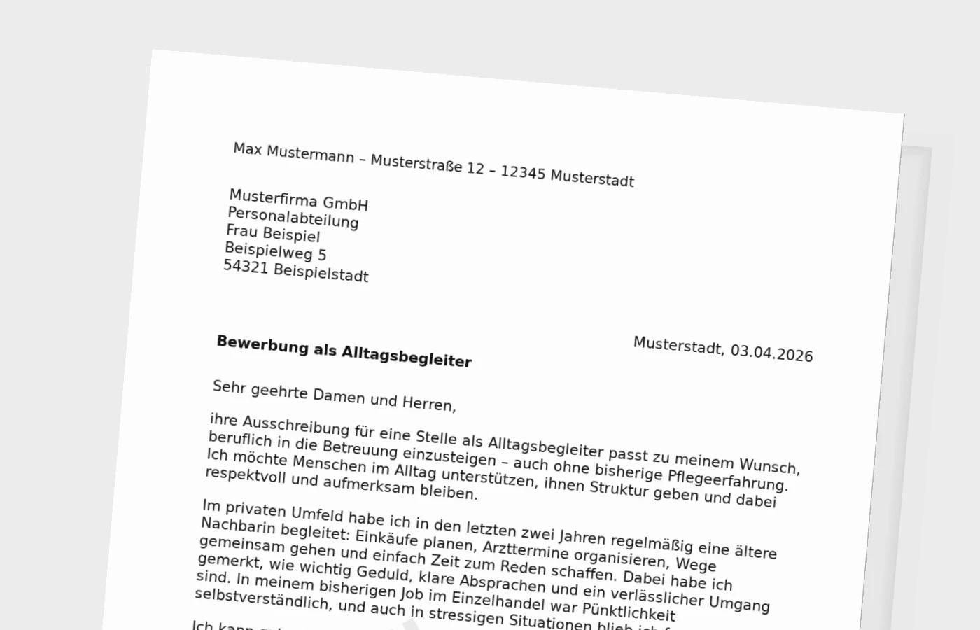 Alltagsbegleiter: Anschreiben ohne Erfahrung