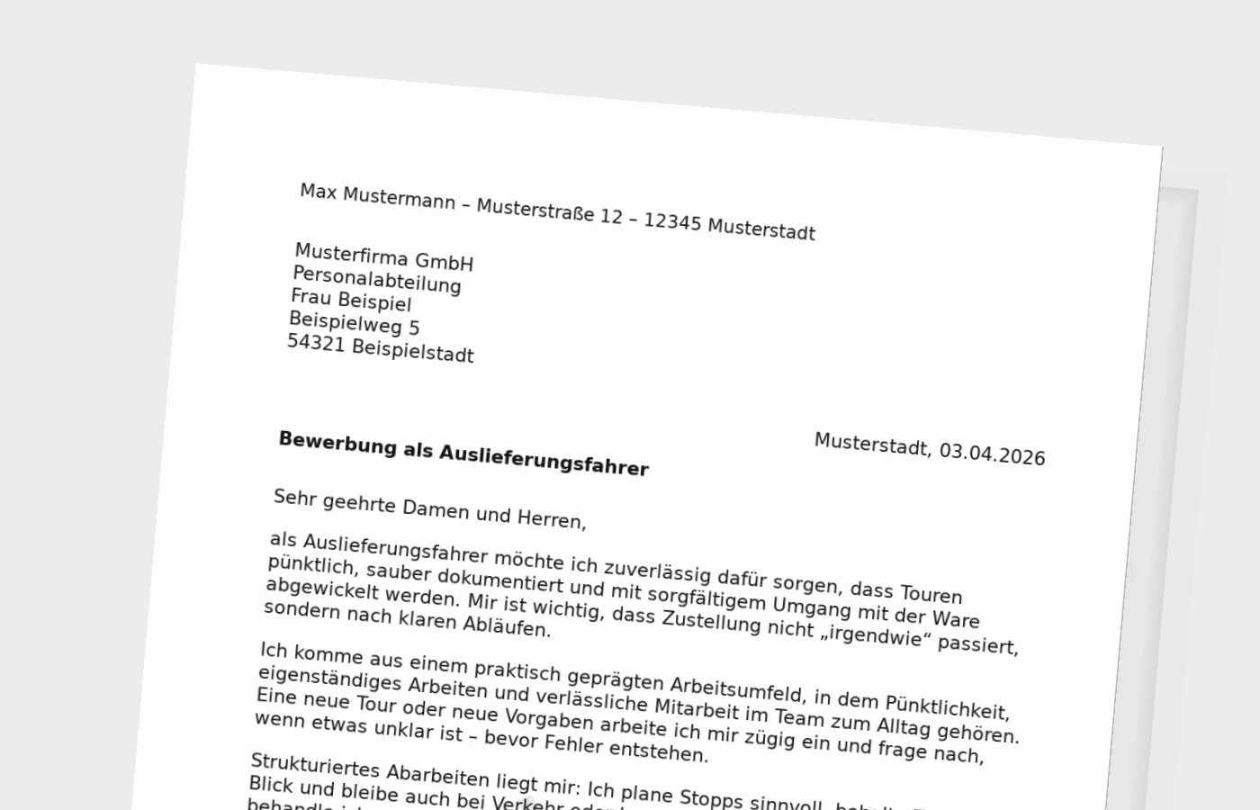 Anschreiben als Auslieferungsfahrer (Standard): so überzeugst du