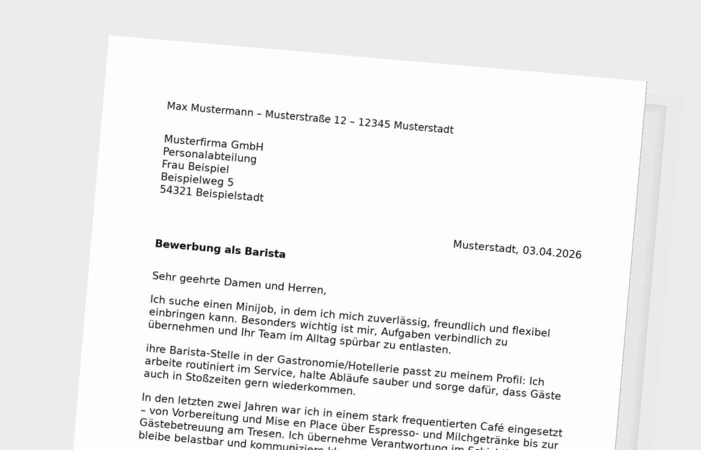 Bewerbungsanschreiben Barista für Minijob