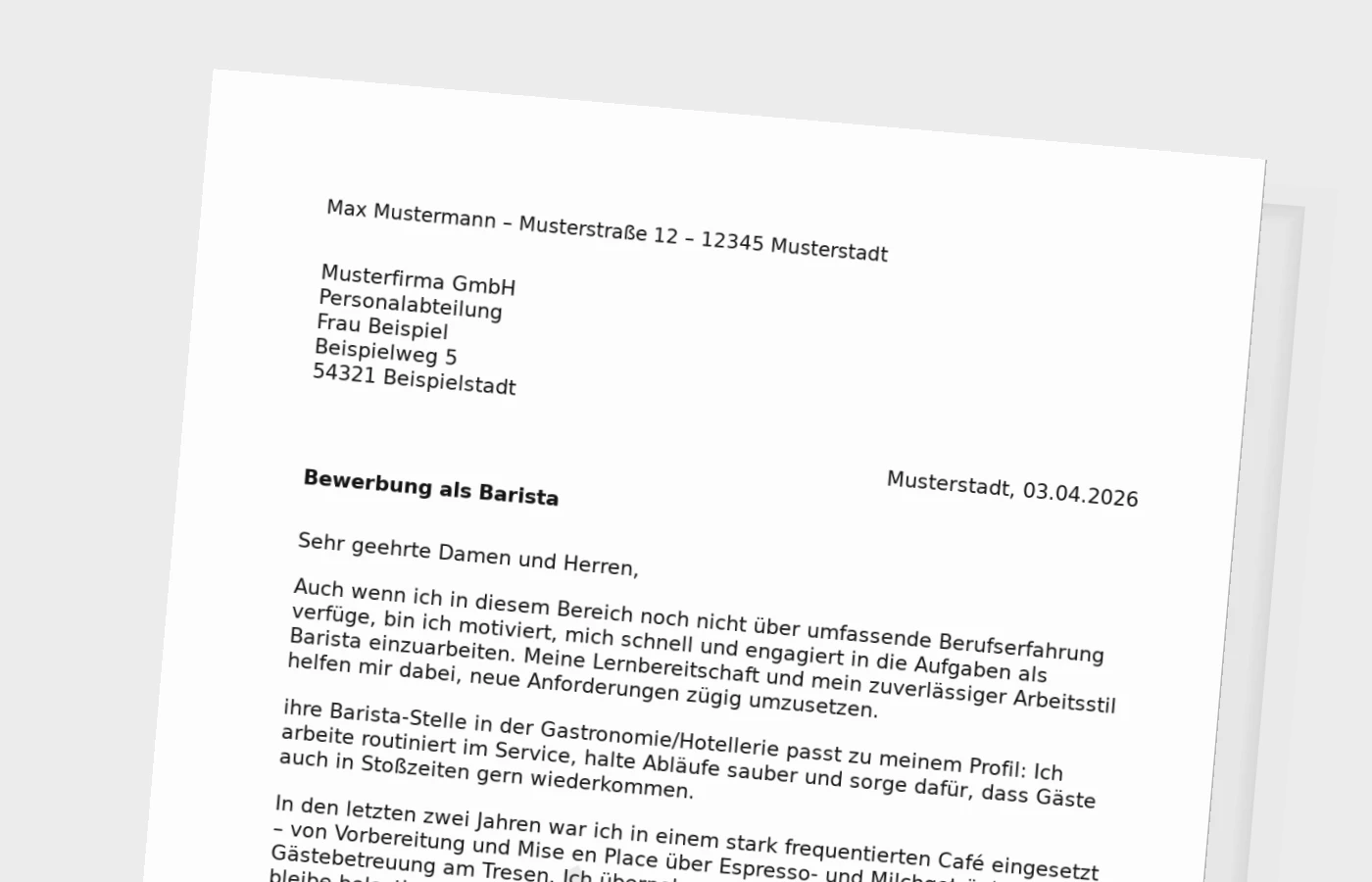 Bewerbungsanschreiben Barista ohne Erfahrung