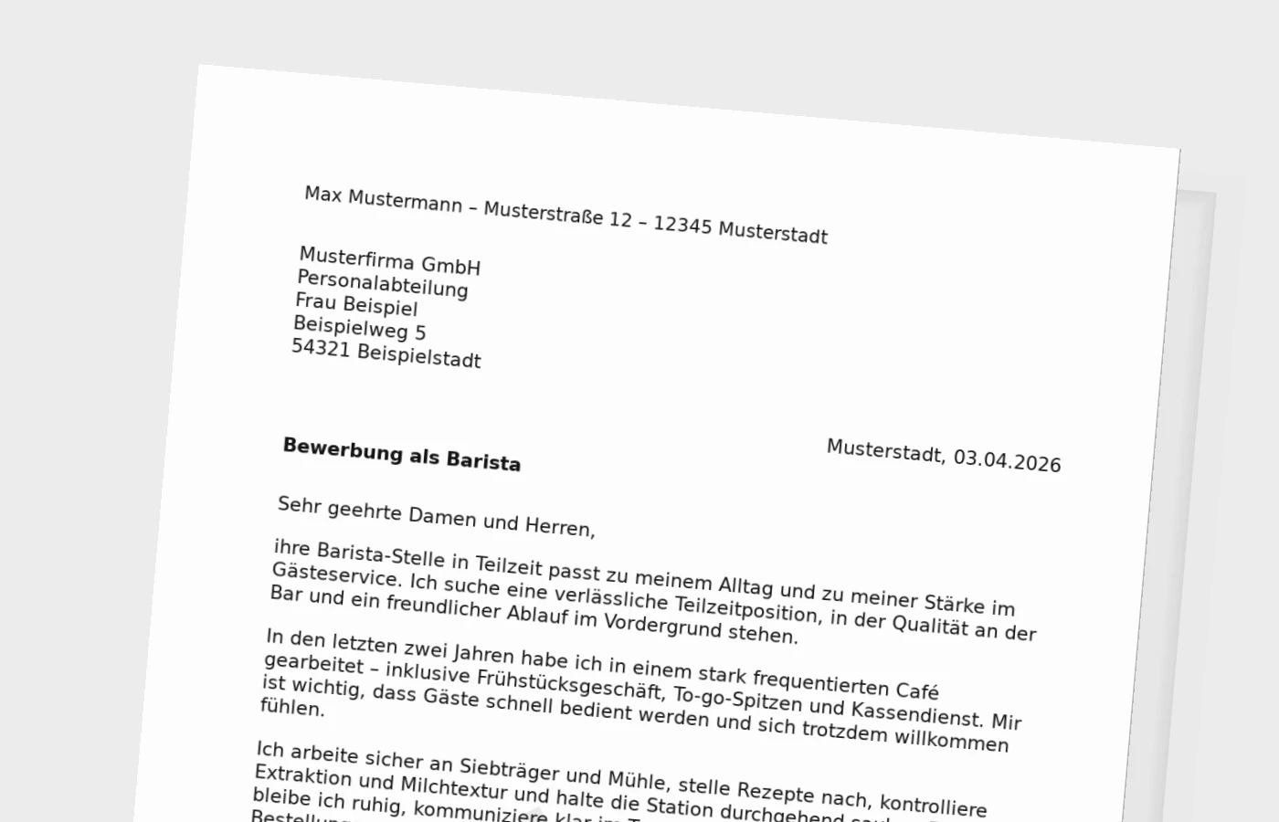 Bewerbungsanschreiben als Barista in Teilzeit