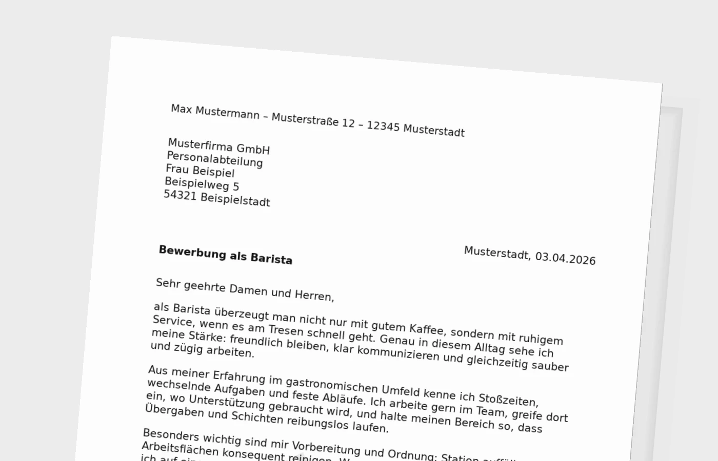 Anschreiben als Barista (Standard): so wirkt es glaubwürdig