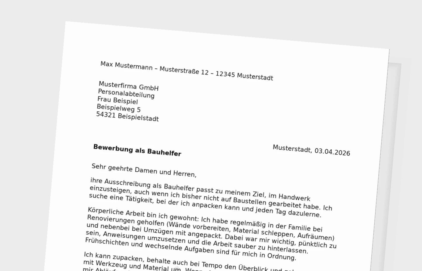 Bewerbungsanschreiben als Bauhelfer – ohne Erfahrung überzeugend starten