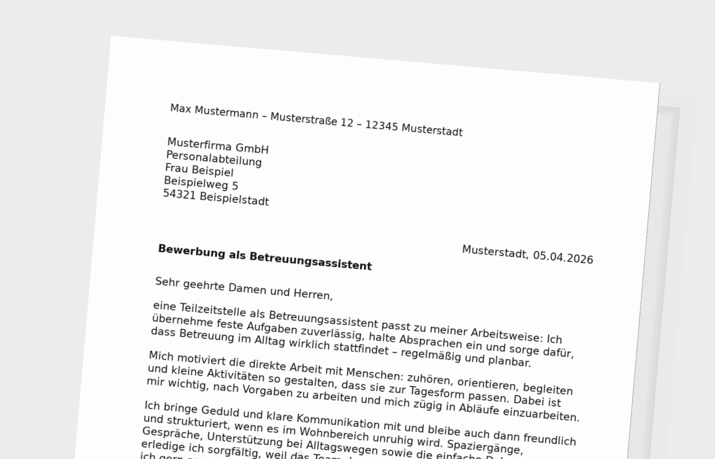 Anschreiben als Betreuungsassistent in Teilzeit