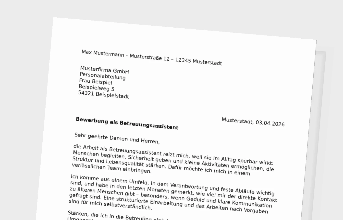 Anschreiben als Betreuungsassistent: so wirkt es glaubwürdig
