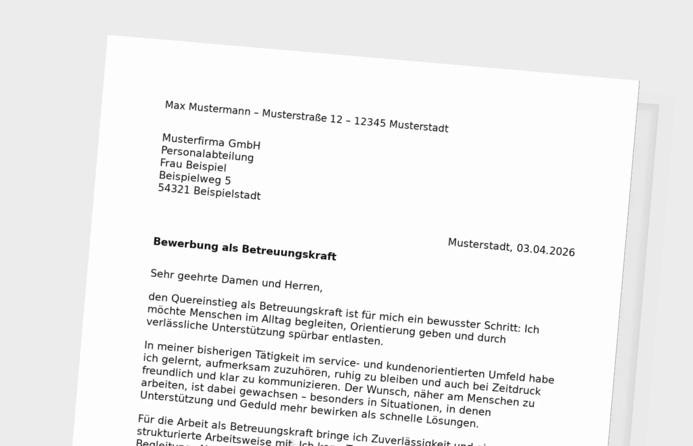 Vorschaubild zu Anschreiben als Betreuungskraft (Quereinsteiger): überzeugend und glaubwürdig