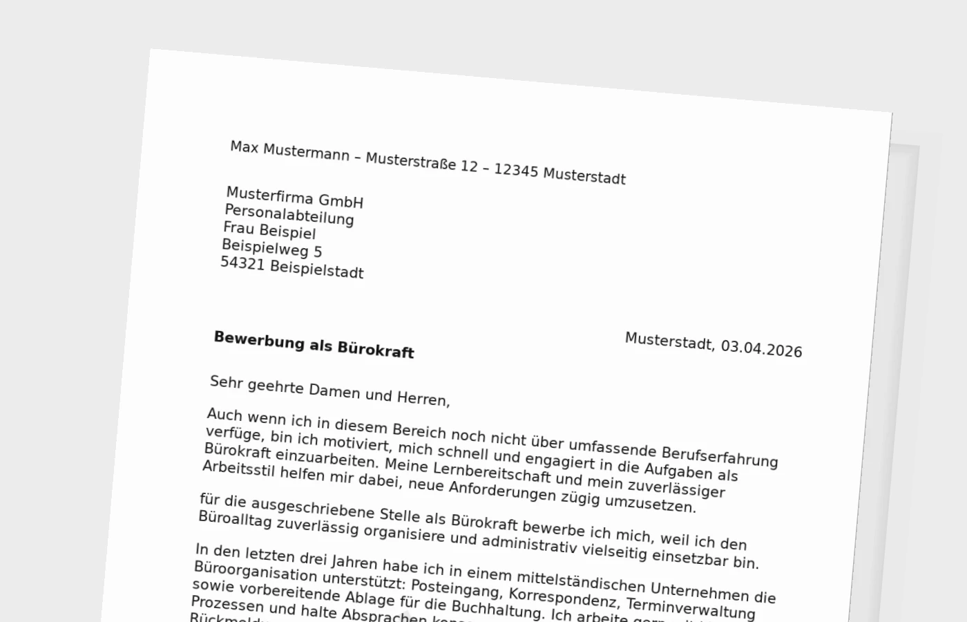 Bewerbungsanschreiben Bürokraft ohne Erfahrung