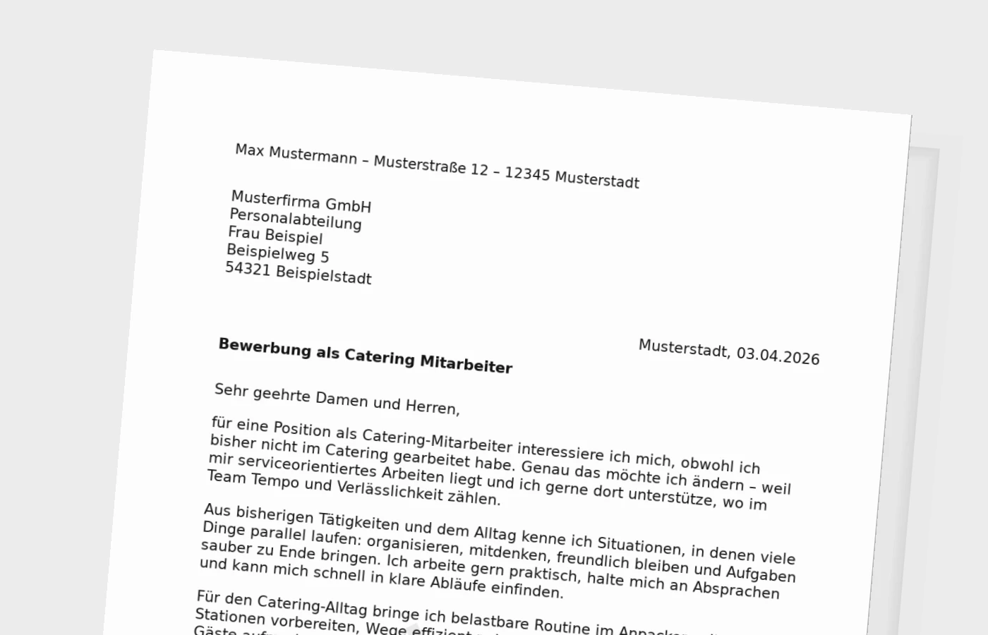 Vorschaubild zu Anschreiben als Catering-Mitarbeiter ohne Erfahrung