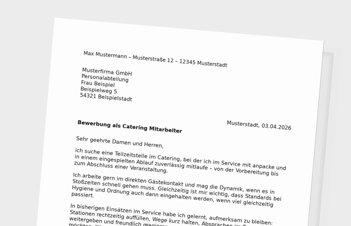 Vorschaubild zu Anschreiben als Catering-Mitarbeiter in Teilzeit