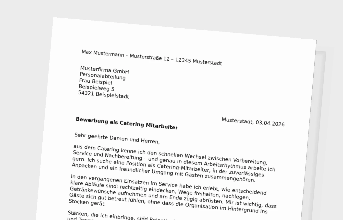 Vorschaubild zu Anschreiben als Catering-Mitarbeiter
