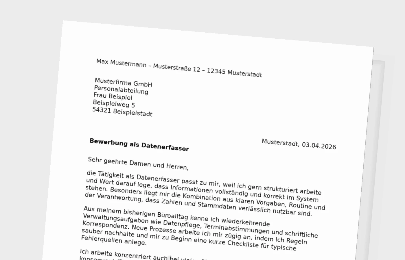 Vorschaubild zu Anschreiben als Datenerfasser (Standard): so wirkt es glaubwürdig