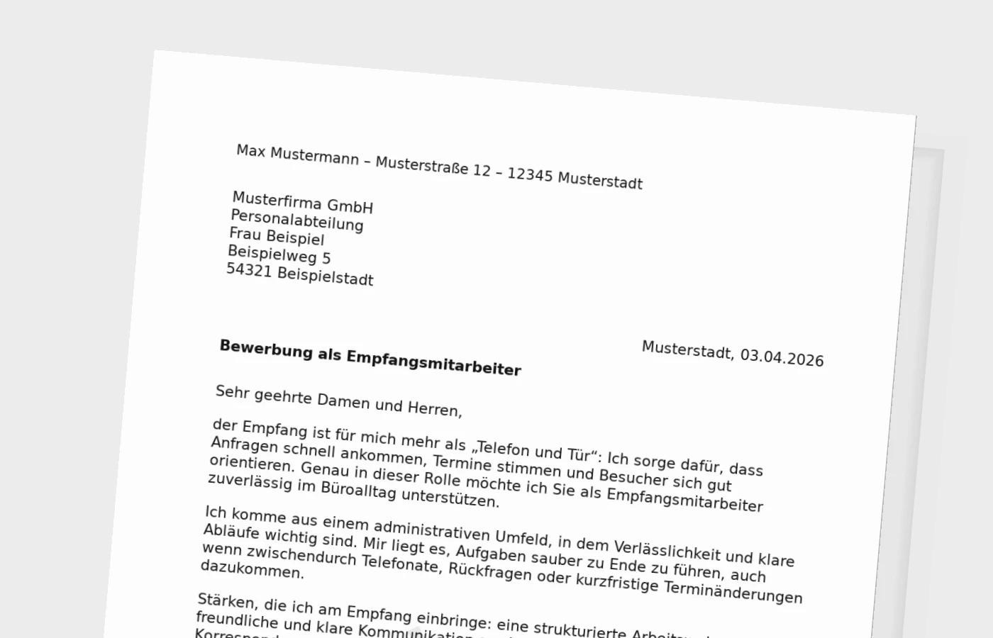 Anschreiben als Empfangsmitarbeiter (Standard): so wirkt es glaubwürdig