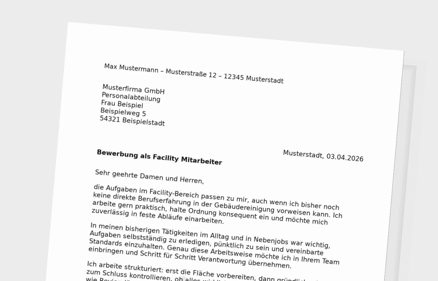 Anschreiben als Facility-Mitarbeiter: ohne Erfahrung überzeugend