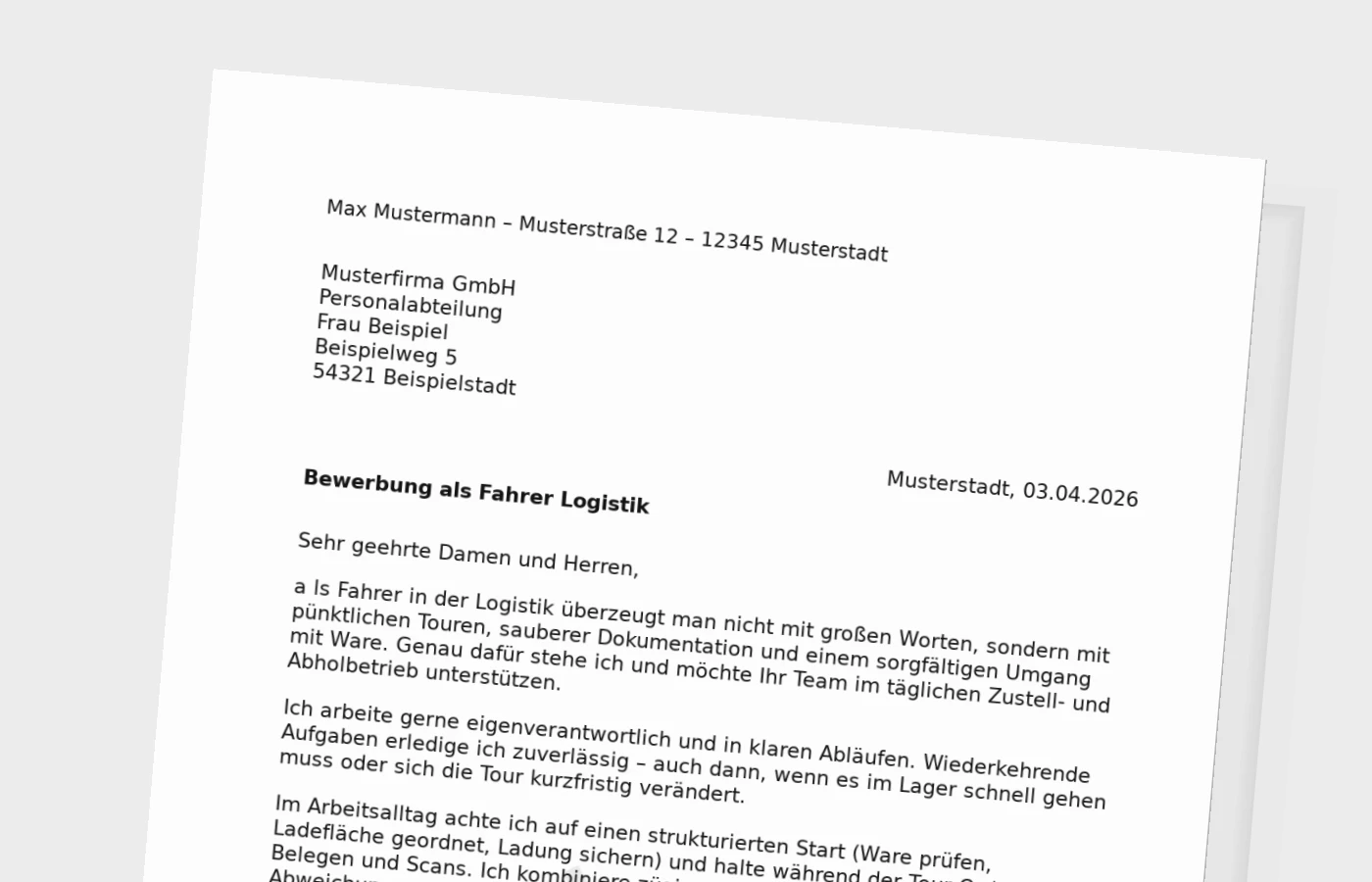 Anschreiben als Fahrer in der Logistik (Standard): so überzeugst du